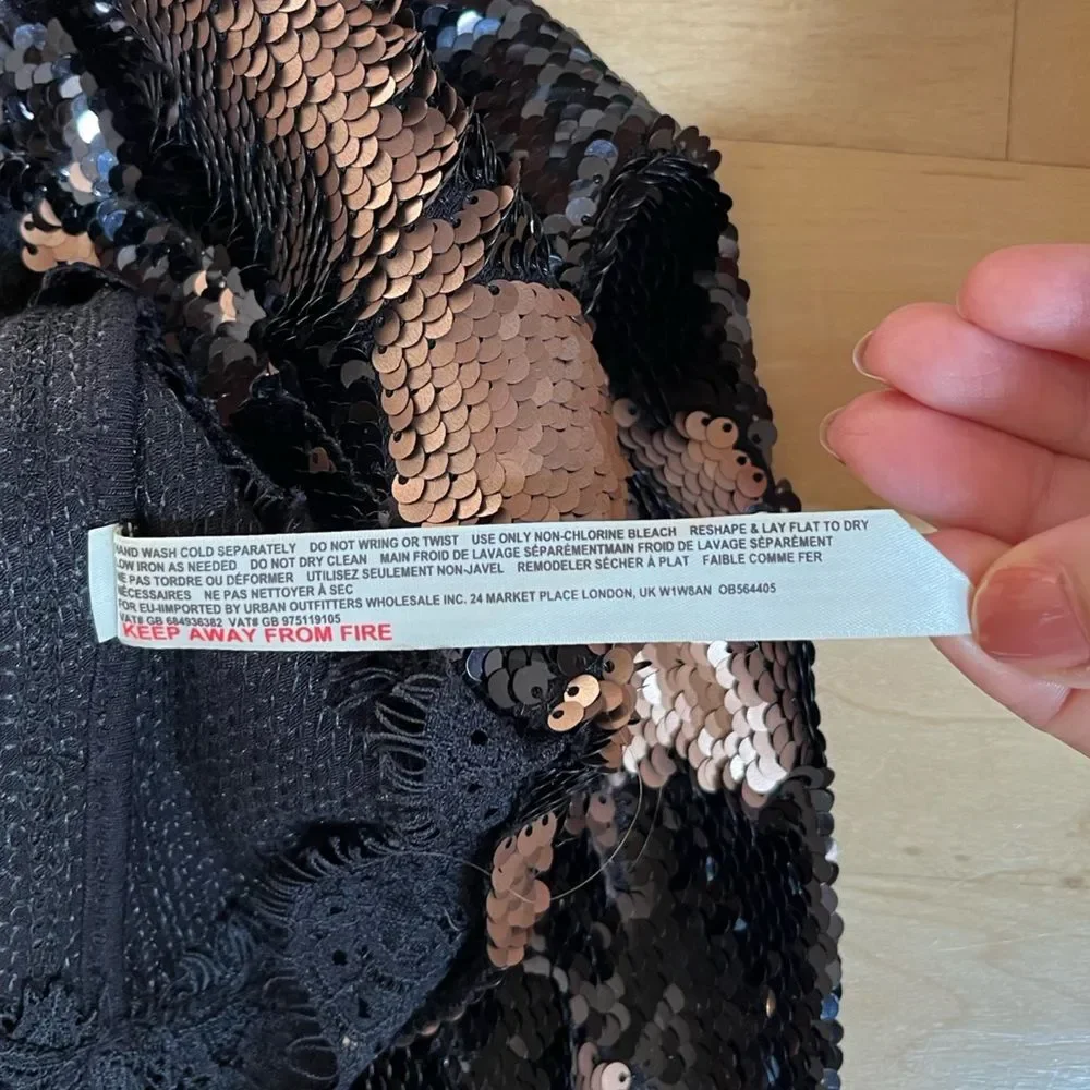 Free People Seeing Double Sequin Slip Dress in Black and Rose Gold S NWOT